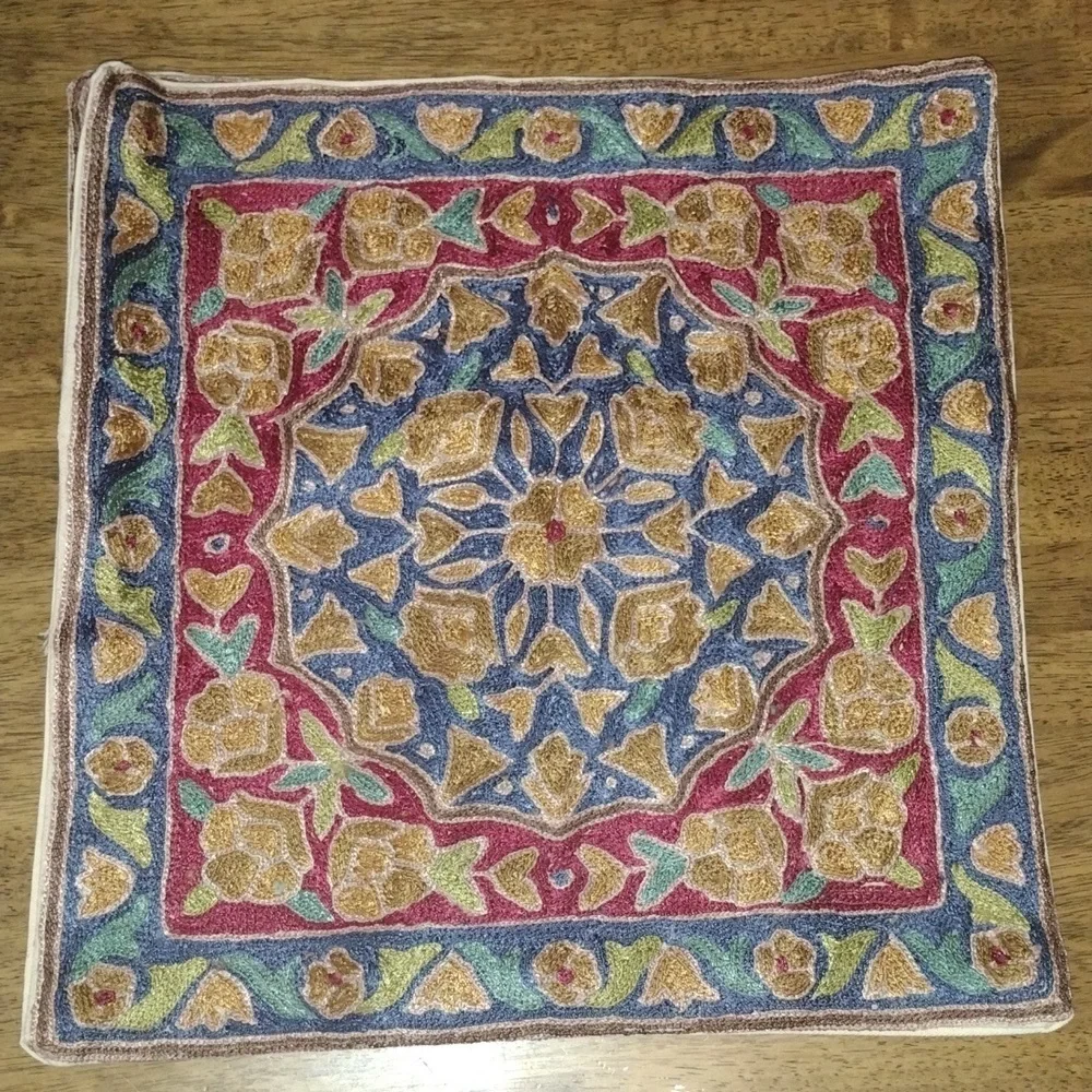 NWOT Hand Embroidered Set of Decorative Pillow Covers. Made in India. Fl…